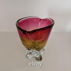 Vintage MCM Josef Hospodka Czech Art Glass Vase In Pink & Amber