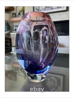 Vintage MCM Pink, Violet, Blue Flower Hand Blown Glass Art Vase Elegant Murano