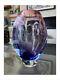 Vintage MCM Pink, Violet, Blue Flower Hand Blown Glass Art Vase Elegant Murano