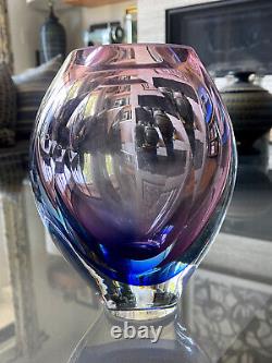 Vintage MCM Pink, Violet, Blue Flower Hand Blown Glass Art Vase Elegant Murano