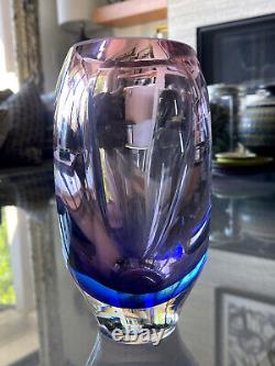 Vintage MCM Pink, Violet, Blue Flower Hand Blown Glass Art Vase Elegant Murano