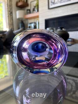 Vintage MCM Pink, Violet, Blue Flower Hand Blown Glass Art Vase Elegant Murano