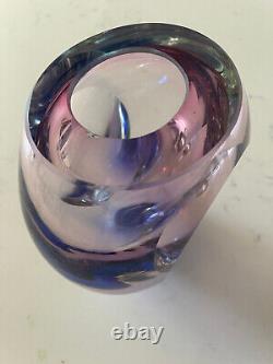 Vintage MCM Pink, Violet, Blue Flower Hand Blown Glass Art Vase Elegant Murano