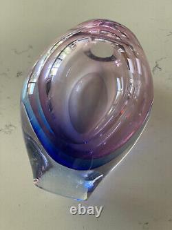 Vintage MCM Pink, Violet, Blue Flower Hand Blown Glass Art Vase Elegant Murano