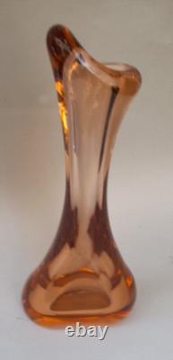 Vintage MURANO ART GLASS PEACH PINK DIAMOND BASE VASE- 12'' Tall Weight 2kg