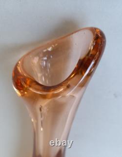 Vintage MURANO ART GLASS PEACH PINK DIAMOND BASE VASE- 12'' Tall Weight 2kg