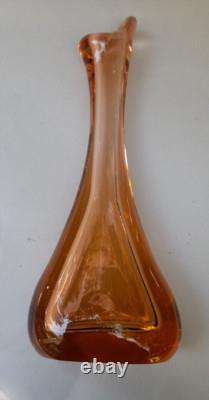 Vintage MURANO ART GLASS PEACH PINK DIAMOND BASE VASE- 12'' Tall Weight 2kg