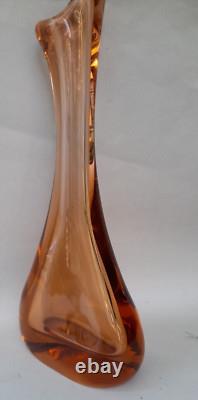 Vintage MURANO ART GLASS PEACH PINK DIAMOND BASE VASE- 12'' Tall Weight 2kg