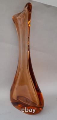Vintage MURANO ART GLASS PEACH PINK DIAMOND BASE VASE- 12'' Tall Weight 2kg