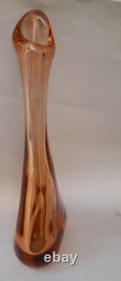 Vintage MURANO ART GLASS PEACH PINK DIAMOND BASE VASE- 12'' Tall Weight 2kg