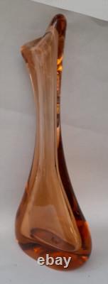 Vintage MURANO ART GLASS PEACH PINK DIAMOND BASE VASE- 12'' Tall Weight 2kg