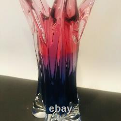 Vintage MURANO SOMMERSO VASE Art Glass Pink Purple Blue Handblown 12 UNSIGNED