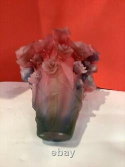 Vintage Magnificent Pate De Verre Rose Vase Pink-red Multi Ombré H7 Heavy 6.4lb