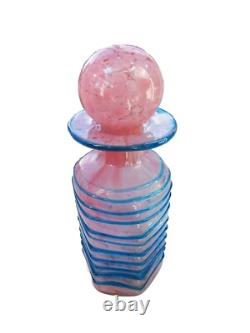 Vintage Maltese Mdina Mottled Pink & Blue Trail Art Glass Decanter/Bottle C1970s