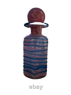 Vintage Maltese Mdina Mottled Pink & Blue Trail Art Glass Decanter/Bottle C1970s