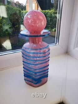 Vintage Maltese Mdina Mottled Pink & Blue Trail Art Glass Decanter/Bottle C1970s