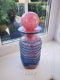 Vintage Maltese Mdina Mottled Pink & Blue Trail Art Glass Decanter/Bottle C1970s