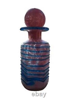 Vintage Maltese Mdina Mottled Pink & Blue Trail Art Glass Decanter/Bottle C1970s