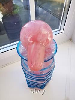Vintage Maltese Mdina Mottled Pink & Blue Trail Art Glass Decanter/Bottle C1970s