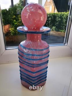 Vintage Maltese Mdina Mottled Pink & Blue Trail Art Glass Decanter/Bottle C1970s