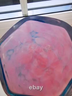Vintage Maltese Mdina Mottled Pink & Blue Trail Art Glass Decanter/Bottle C1970s