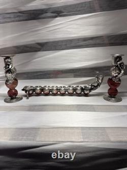 Vintage Menorah Chanukah Sterling Pink Art Glass Jewish Beautiful