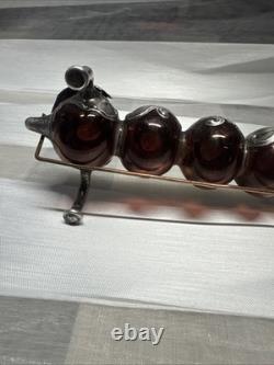 Vintage Menorah Chanukah Sterling Pink Art Glass Jewish Beautiful