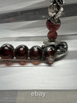 Vintage Menorah Chanukah Sterling Pink Art Glass Jewish Beautiful