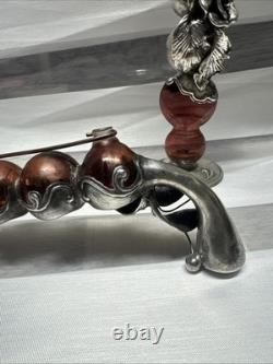 Vintage Menorah Chanukah Sterling Pink Art Glass Jewish Beautiful