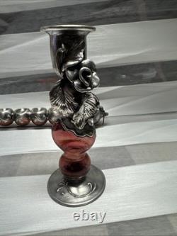Vintage Menorah Chanukah Sterling Pink Art Glass Jewish Beautiful