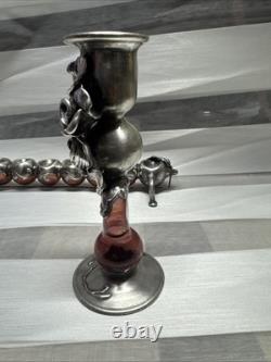 Vintage Menorah Chanukah Sterling Pink Art Glass Jewish Beautiful