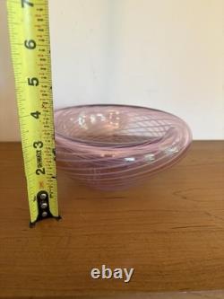 Vintage Mezza Filigrana Pink Art Glass Bowl White Swirls Likely Jody Fine