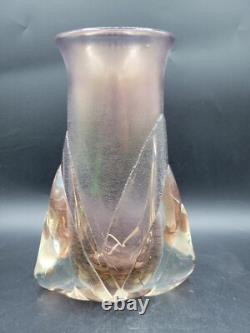 Vintage Michael Shearer Art Glass Vase Iridescent Pink Hand Blown Signed 9 1/4