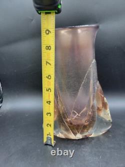 Vintage Michael Shearer Art Glass Vase Iridescent Pink Hand Blown Signed 9 1/4
