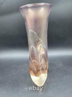 Vintage Michael Shearer Art Glass Vase Iridescent Pink Hand Blown Signed 9 1/4