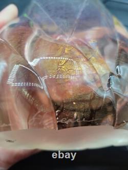 Vintage Michael Shearer Art Glass Vase Iridescent Pink Hand Blown Signed 9 1/4