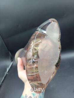Vintage Michael Shearer Art Glass Vase Iridescent Pink Hand Blown Signed 9 1/4