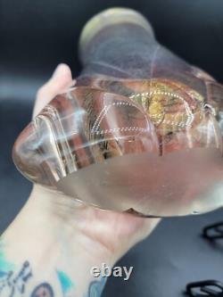 Vintage Michael Shearer Art Glass Vase Iridescent Pink Hand Blown Signed 9 1/4