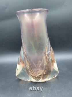 Vintage Michael Shearer Art Glass Vase Iridescent Pink Hand Blown Signed 9 1/4