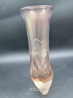 Vintage Michael Shearer Art Glass Vase Iridescent Pink Hand Blown Signed 9 1/4