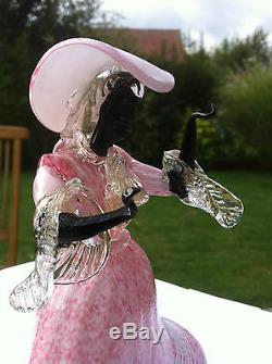 Vintage Mid 20thC Murano Glass Salviati Pink Black Lady Dancer Figure Gold Fleck