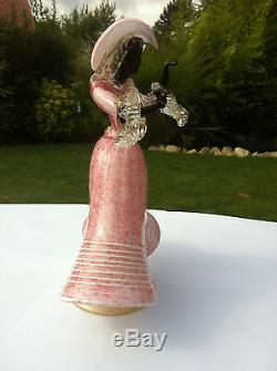 Vintage Mid 20thC Murano Glass Salviati Pink Black Lady Dancer Figure Gold Fleck