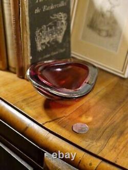 Vintage Mid Century 1960s Murano Tri-point Sommerso Art Glass Uranium Geode Bowl