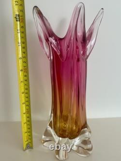 Vintage Mid-Century Chribská Josef Hospodka Glass Vase Pink & Amber (33cm)