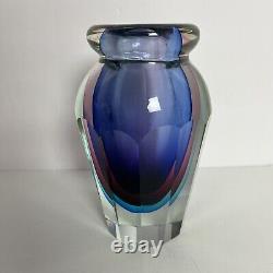 Vintage Mid Century Modern Murano Art Glass Vase Ombre Purple Pink Blue 7