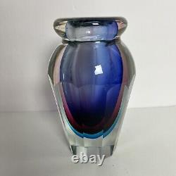 Vintage Mid Century Modern Murano Art Glass Vase Ombre Purple Pink Blue 7