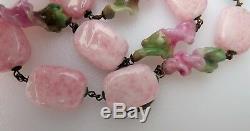 Vintage Miriam Haskell Necklace Pink Peking Glass Rare Art Glass Twist Beads