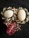 Vintage Miriam Haskell Pink Art Glass Cabochon Seed Bead Floral Brooch Pin