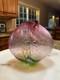 Vintage Mouth Blown Art Glass Vase, Signed Pink And Green