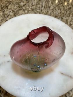 Vintage Mouth Blown Art Glass Vase, Signed Pink And Green
